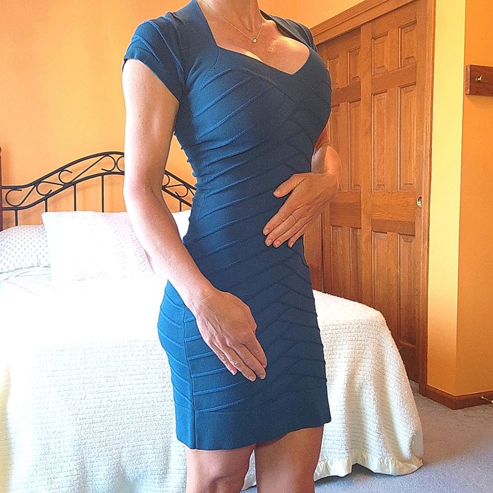 FRENCH CONNECTION bandage dress, Teal, Size 2